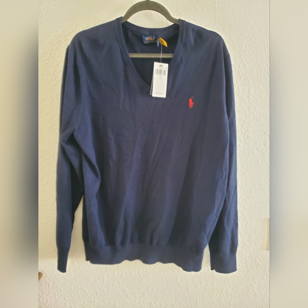 Polo Ralph Lauren Men PIMA COTTON V-NECK SWEATER Navy Blue NWT $115 L